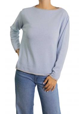 Maglioncino in misto cashmere tinta unita con bordi a contrasto di colore 